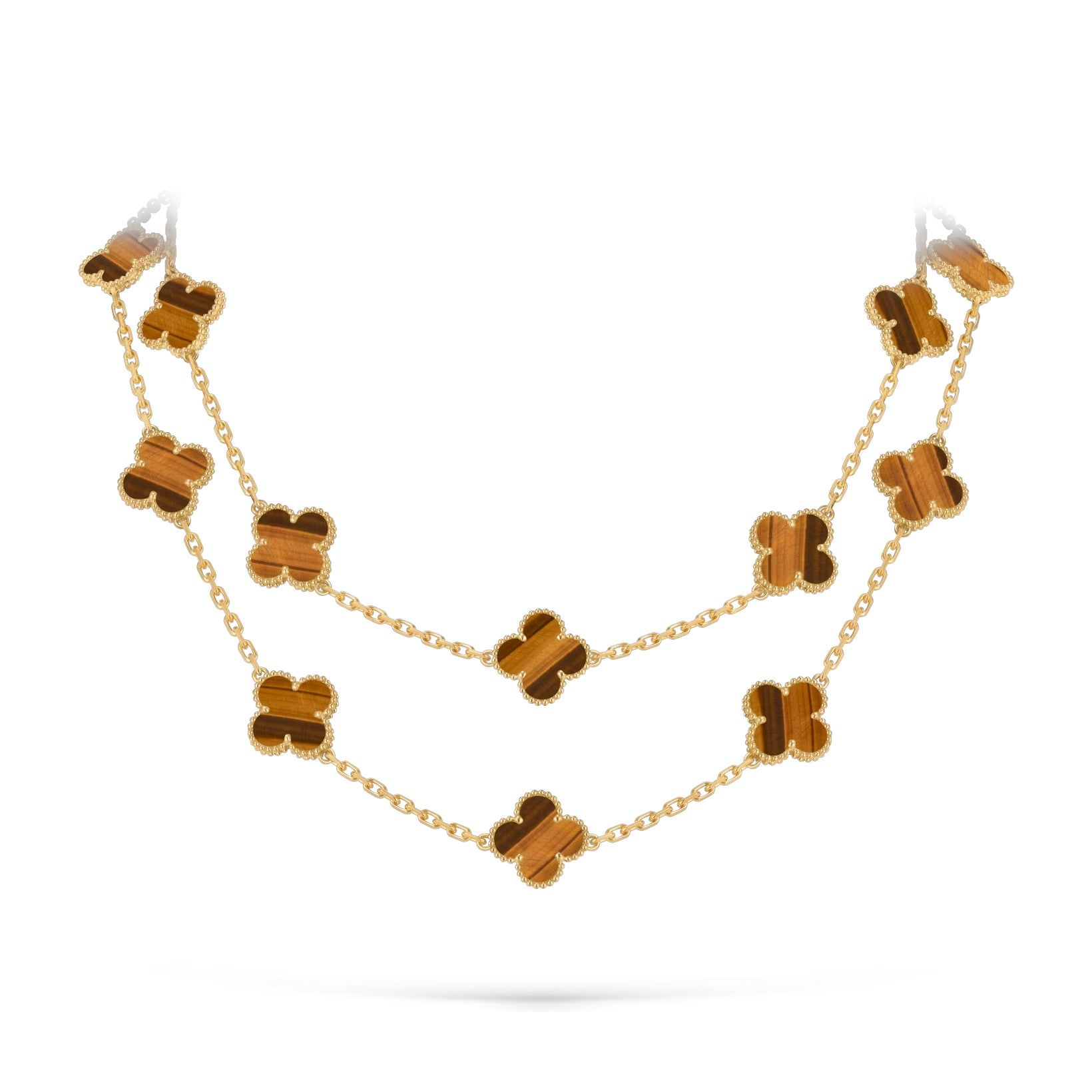 Classic 20-Motif Lucky Clover Long Necklace - 20-Flower Statement Chain Gold Collection