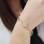 Lucky Clover 5-Motif Bracelet - Malachite Collection