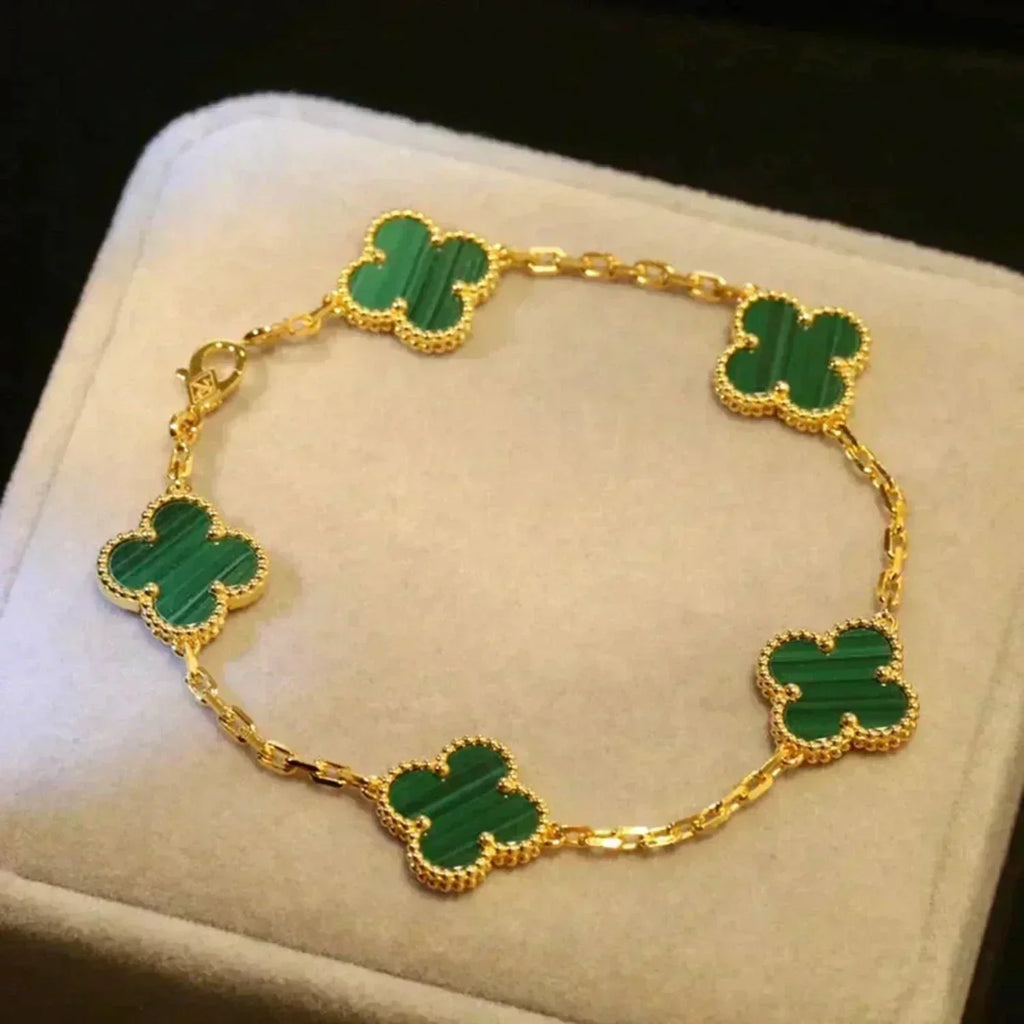 Lucky Clover 5-Motif Bracelet - Malachite Collection