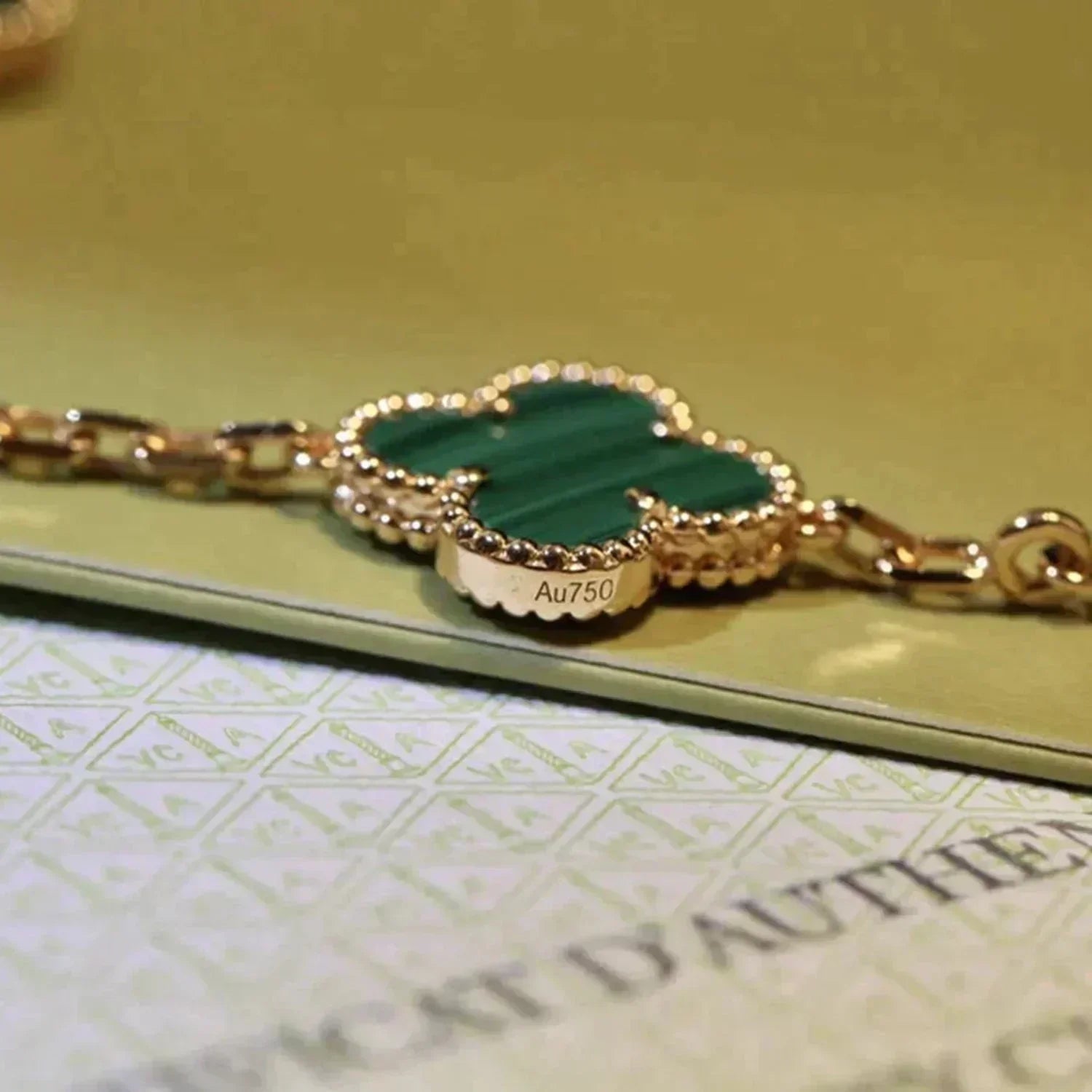 Lucky 5-Motif Clover Prosperity Bracelet - Natural Malachite Gemstone