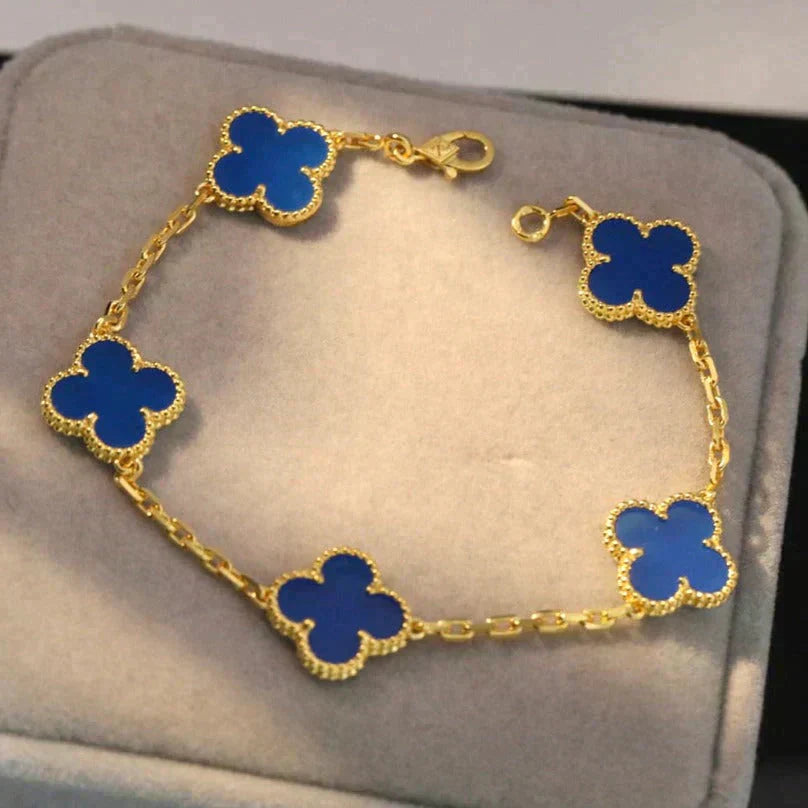 Lucky Clover 5-Motif Bracelet - Blue Agate Collection