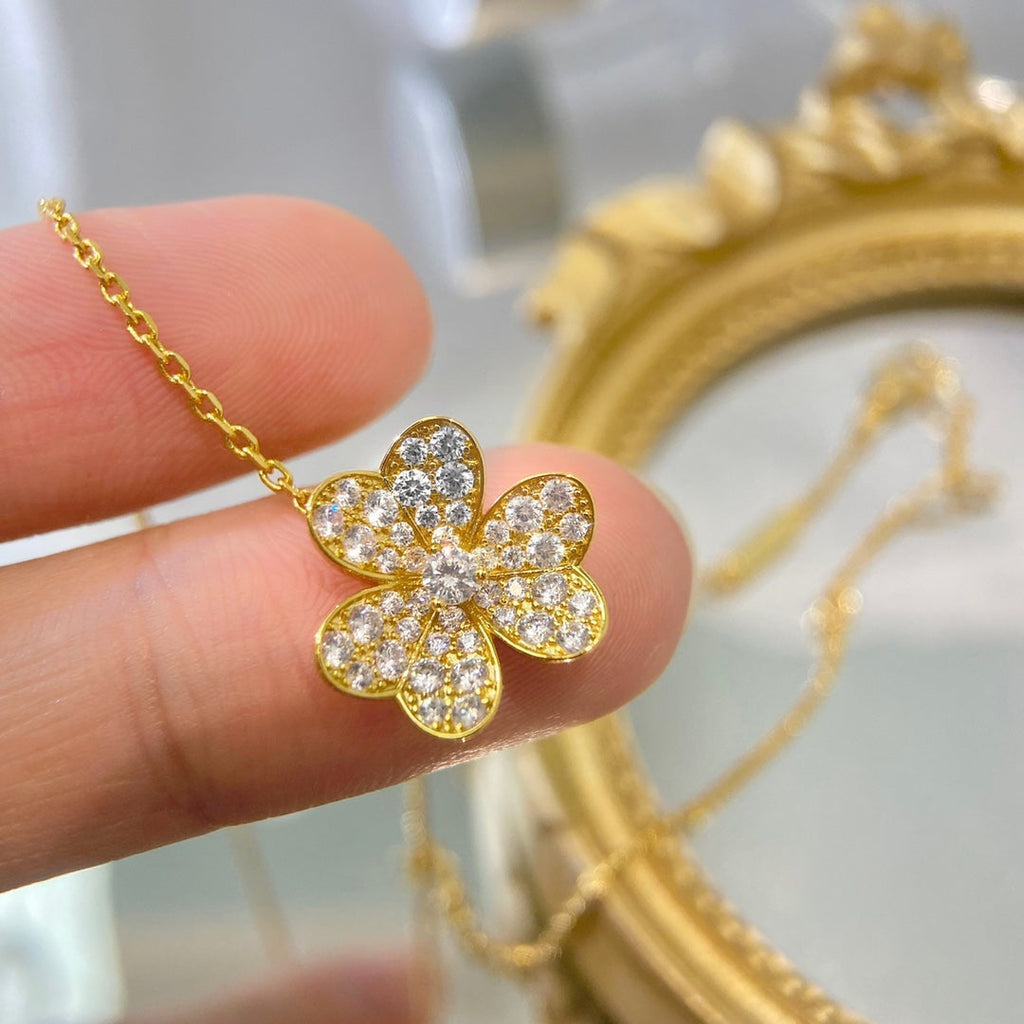 Pavé Diamond Flower Charm Necklace
