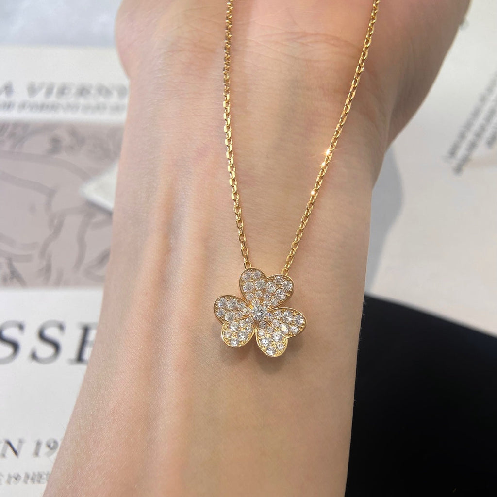 Pavé Diamond Flower Charm Necklace