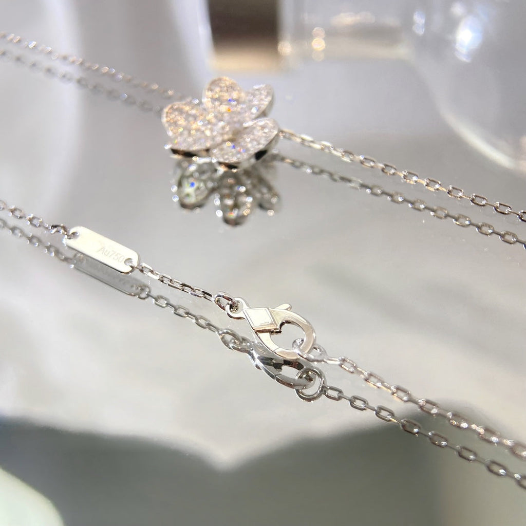 Pavé Diamond Flower Charm Necklace