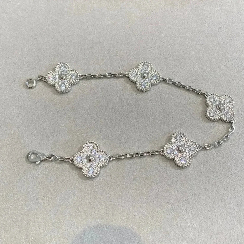 Lucky Clover 5-Motif Bracelet - Full-Diamond
