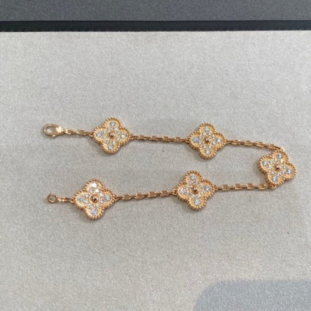 Lucky Clover 5-Motif Bracelet - Full-Diamond