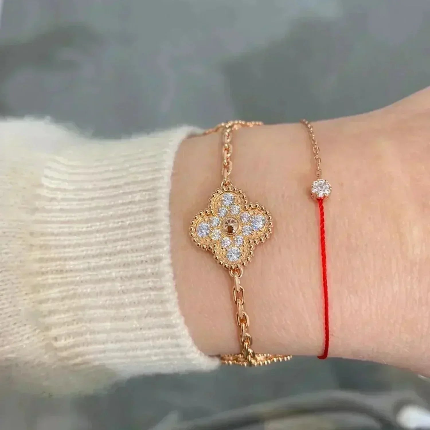 Lucky Clover 5-Motif Bracelet - Full-Diamond