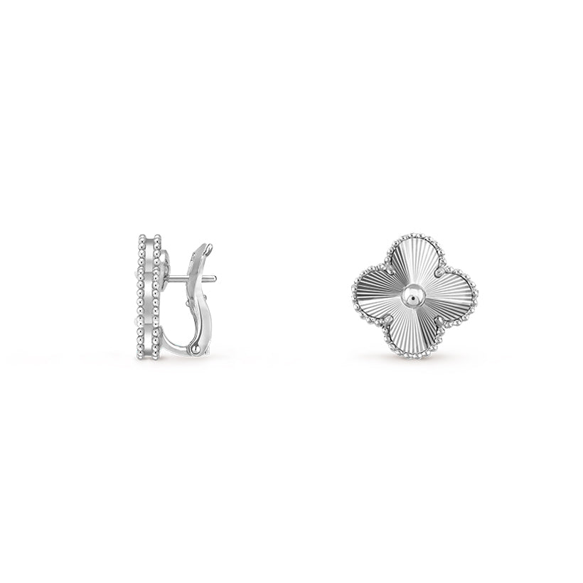 15mm Clover Flower Stud Earrings White Gold Collection