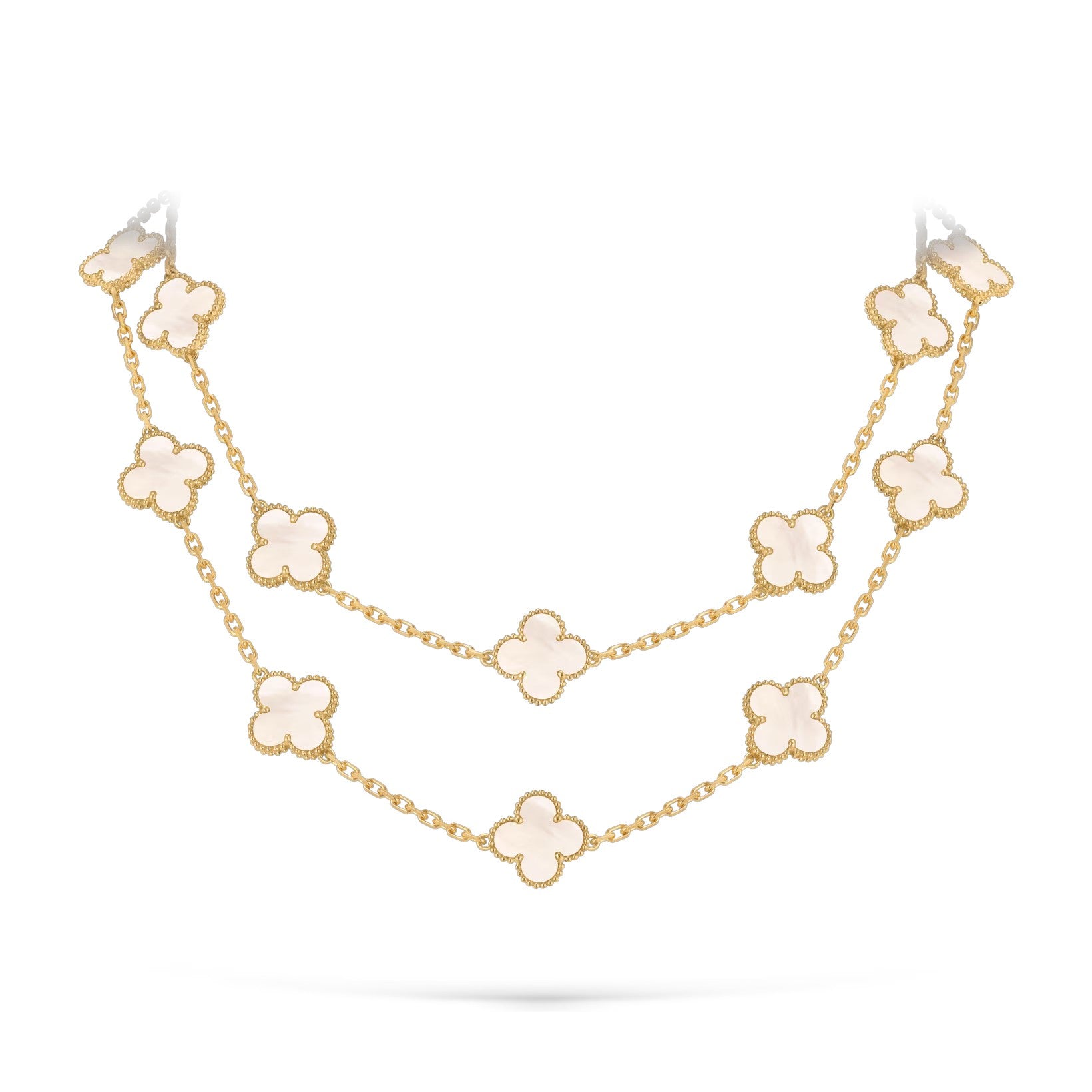 Classic 20-Motif Lucky Clover Long Necklace - 20-Flower Statement Chain Gold Collection