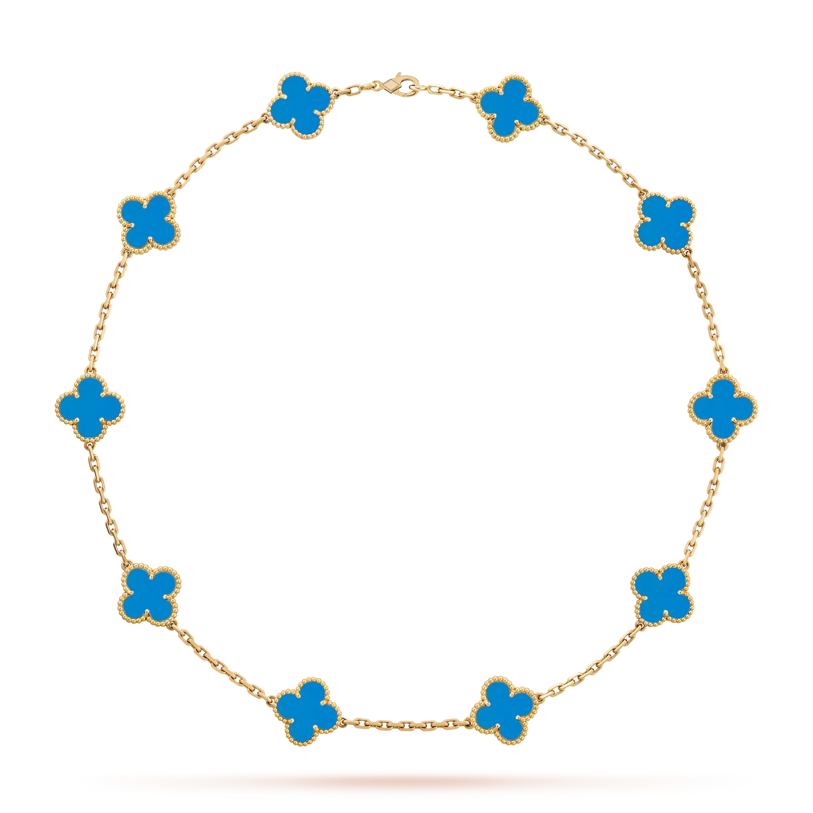 Classic Lucky 10-Motif Clover Necklace - 10-Flower Statement Chain Gold Collection
