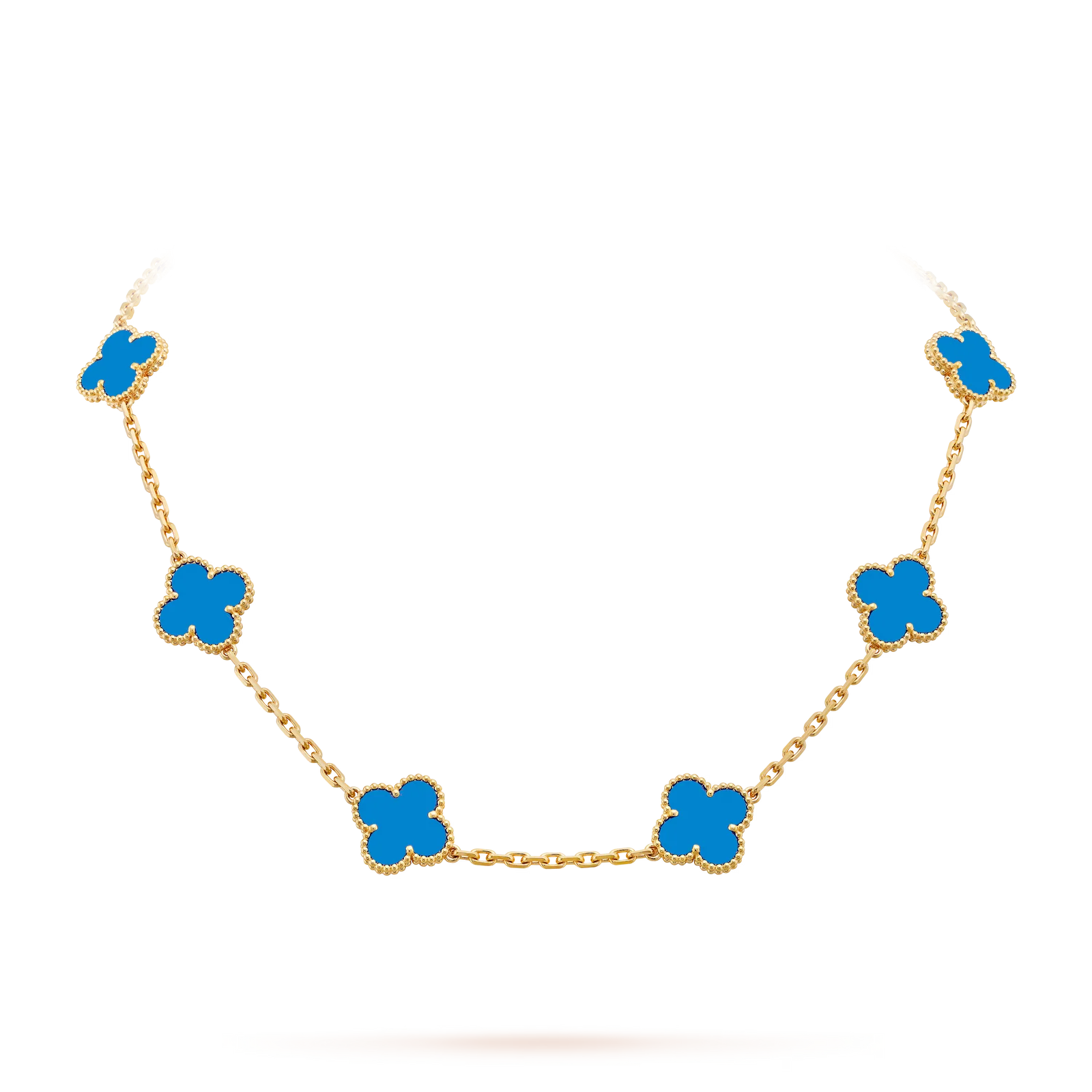 Classic Lucky 10-Motif Clover Necklace - 10-Flower Statement Chain Gold Collection