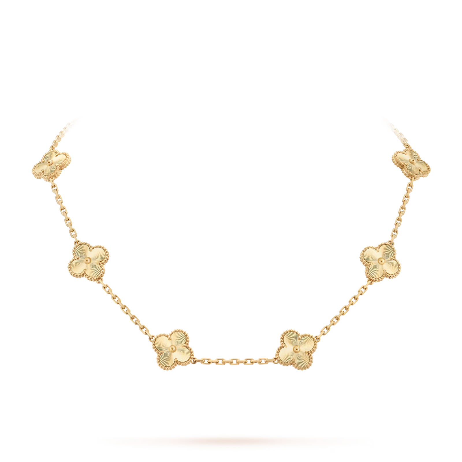 Classic Lucky 10-Motif Clover Necklace - 10-Flower Statement Chain Gold Collection
