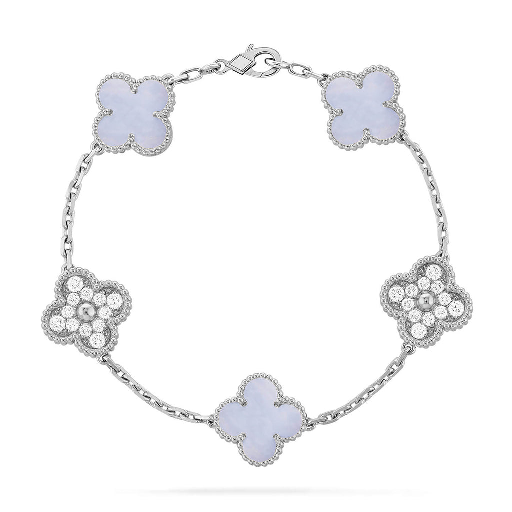 Lucky 5-Motif Clover Serenity Bracelet - Natural Violet Gemstone
