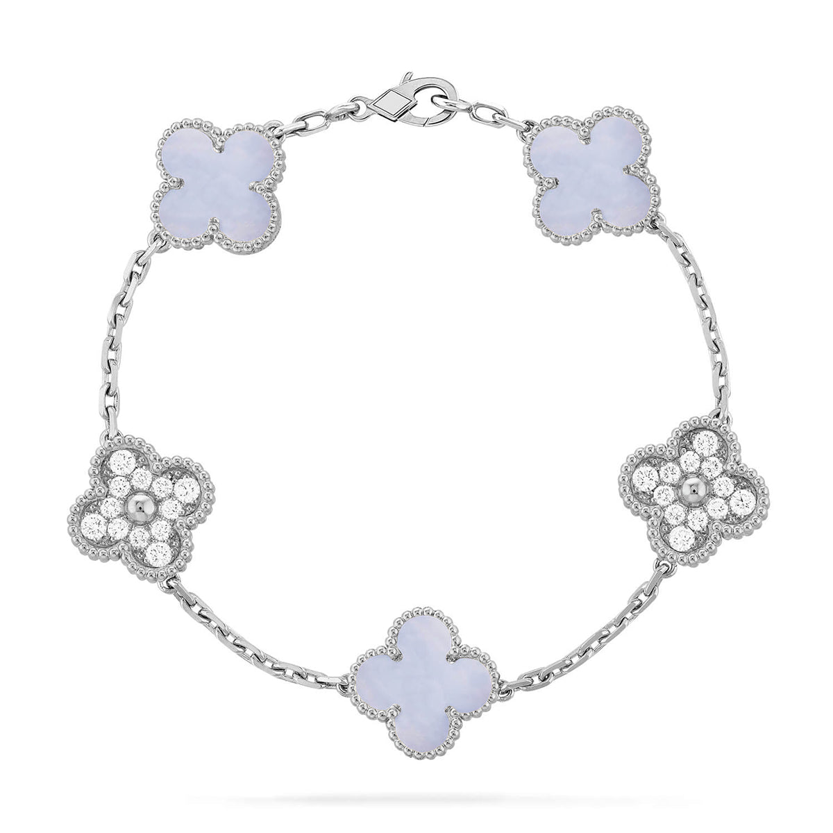Lucky 5-Motif Clover Serenity Bracelet - Natural Violet Gemstone