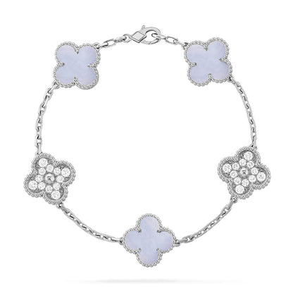 Armband Lucky Clover mit 5 Motiven – Kollektion aus violettem Chalcedon