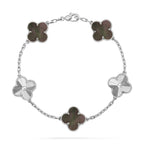 Glücks-Armband mit 5-Motiv-Kleeblatt und Perlmutt – Naturfarbenes graues Perlmutt