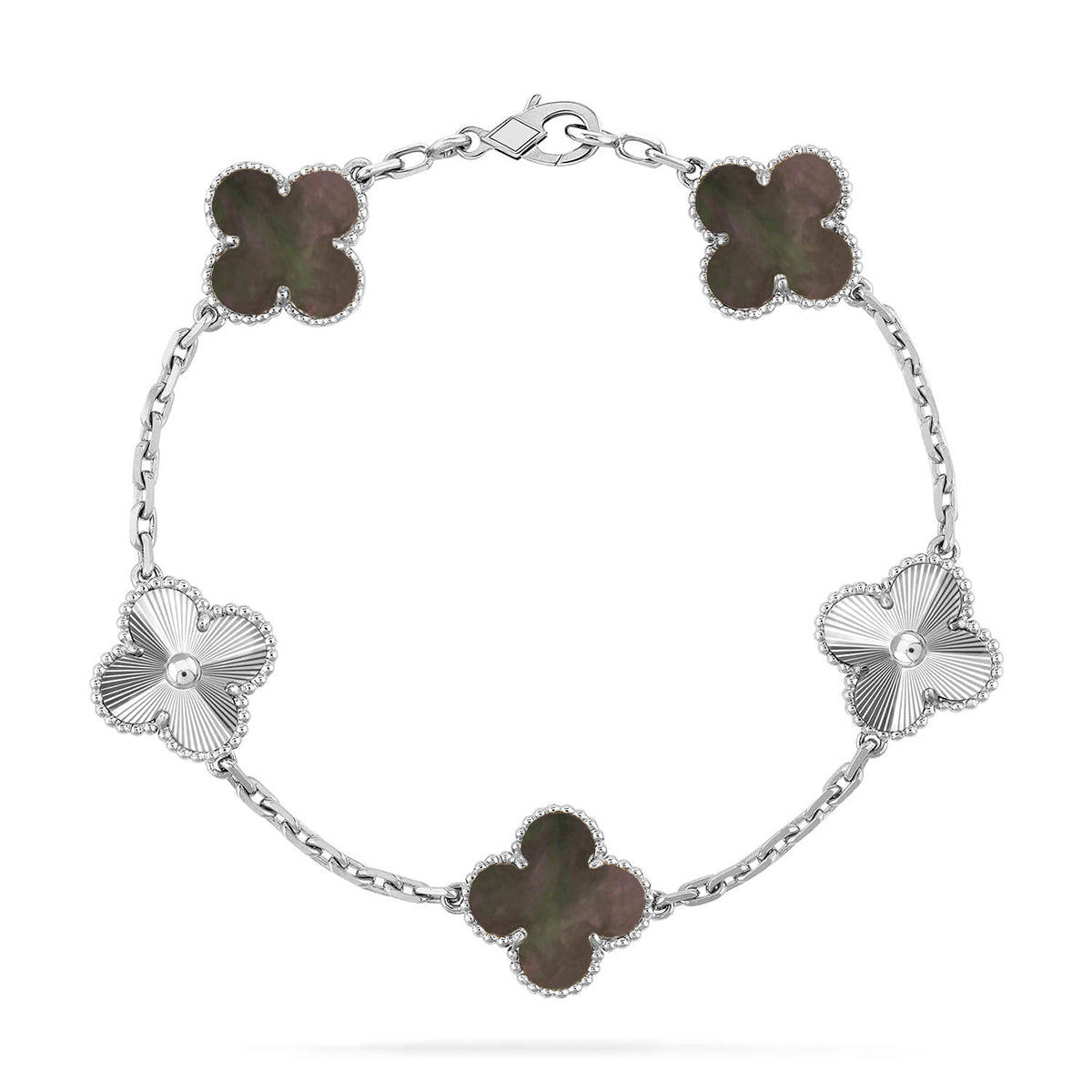 Lucky 5-Motif Clover Serenity Bracelet - Natural Grey Mother of Pearl