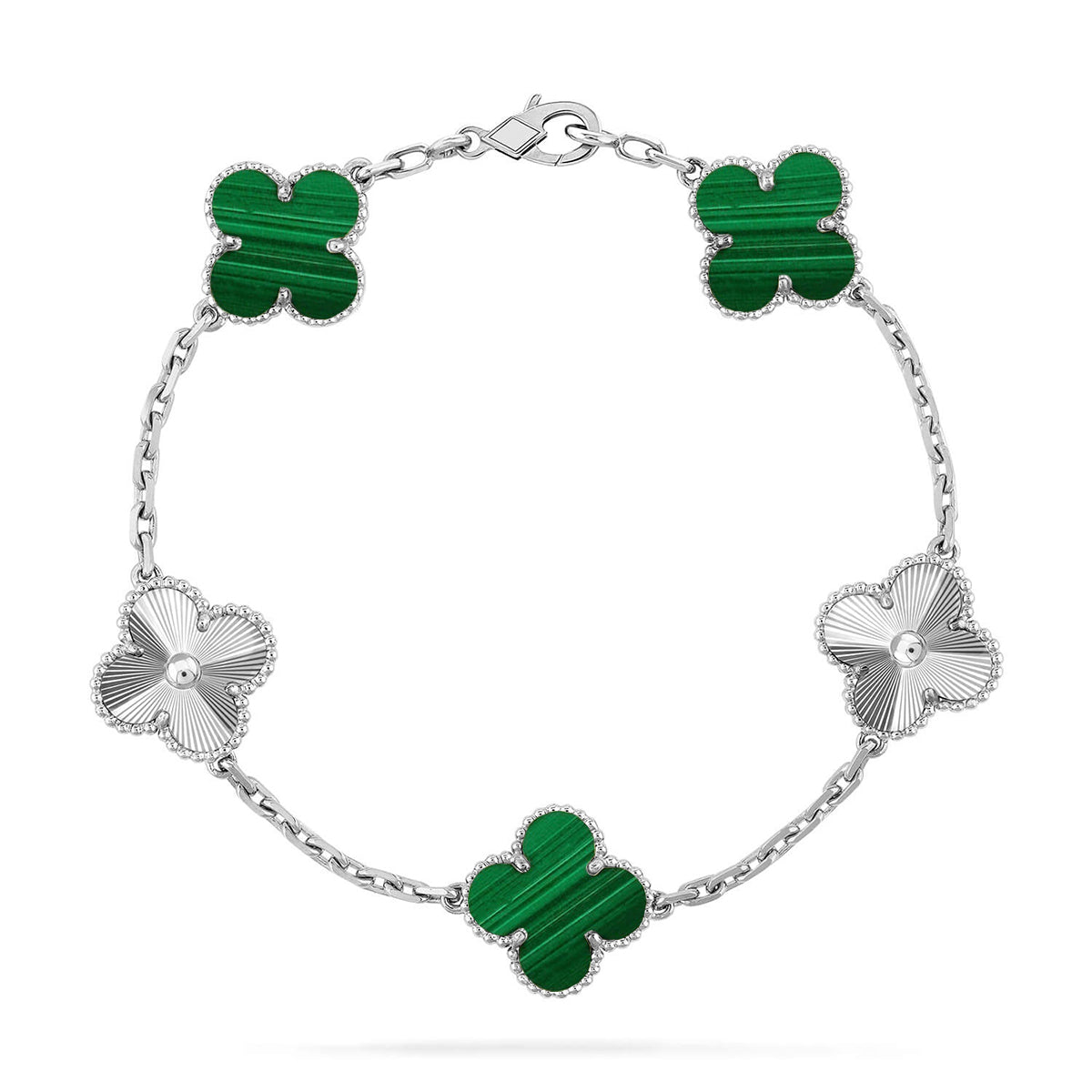 Lucky 5-Motif Clover Prosperity Bracelet - Natural Malachite Gemstone