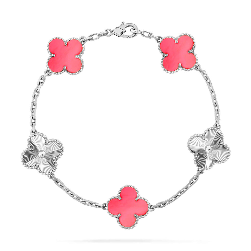 Lucky 5-Motif Clover Serenity Bracelet - Natural Pink Mother of Pearl