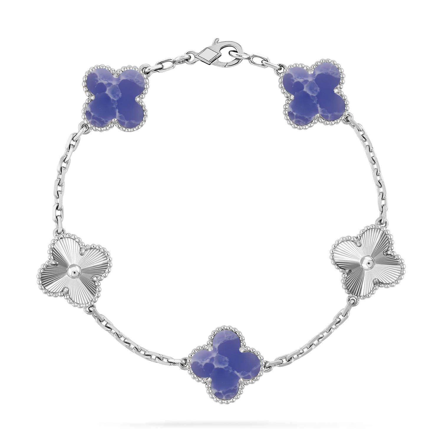 Lucky 5-Motif Clover Serenity Bracelet - Natural Blue Larimar Gemstone