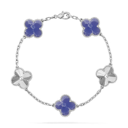 Glücksklee 5-Motiv-Armband – Blaue Larimar-Kollektion