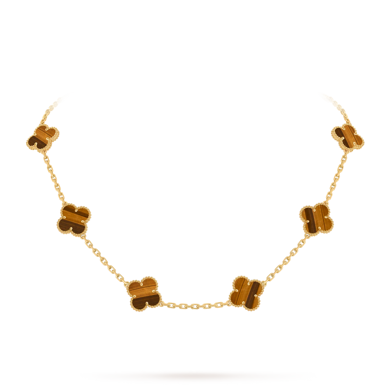 Classic Lucky 10-Motif Clover Necklace - 10-Flower Statement Chain Gold Collection