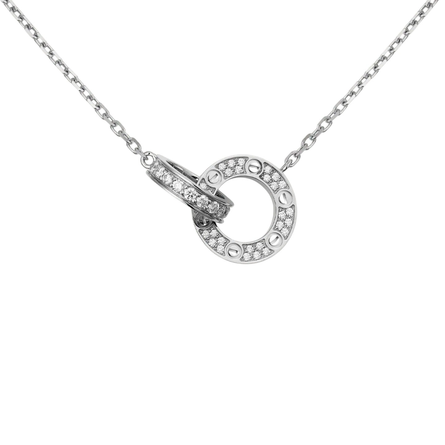 LOVE Double-Ring Pendant Necklace - Eternal Union & Harmony Talisman - Brilliant Diamond Accents