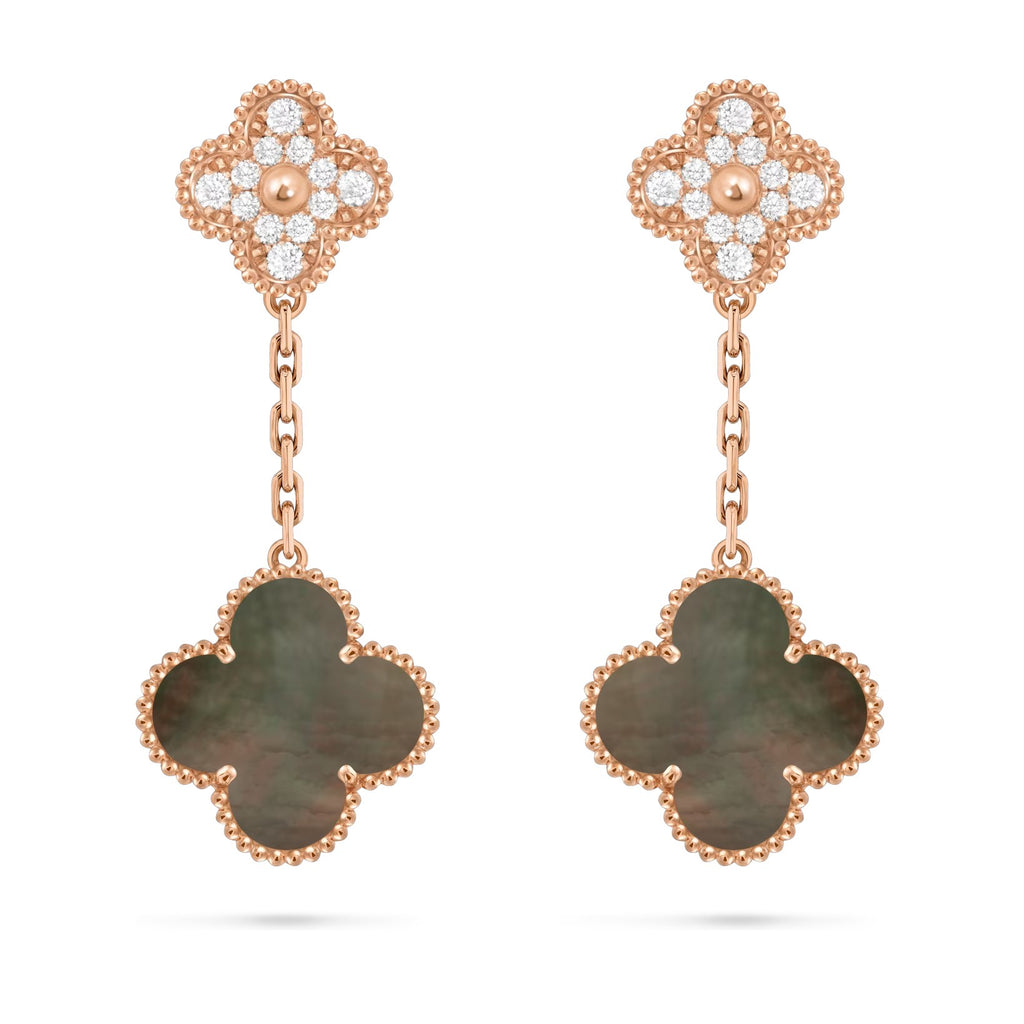 Clover Dual-Motif Statement Stud Earrings - Double-Charm Collection