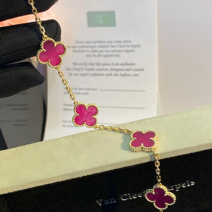NEW CLOVER 5 MOTIFS PINK ENAMEL BRACELET