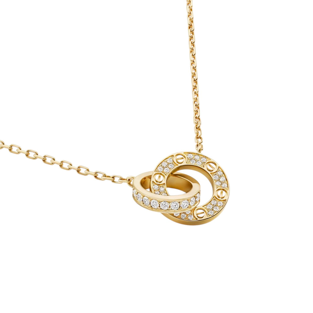 LOVE Double-Ring Pendant Full-Pavé Necklace