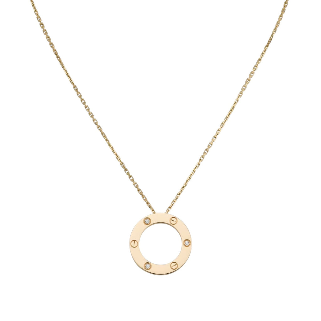 LIEBE Großer runder Anhänger 3-Diamant Halskette
