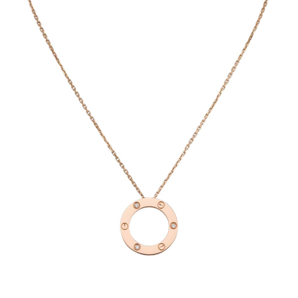 LIEBE Großer runder Anhänger 3-Diamant Halskette