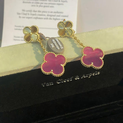 NEW CLOVER 2 MOTIF PINK ENAMEL EARRINGS