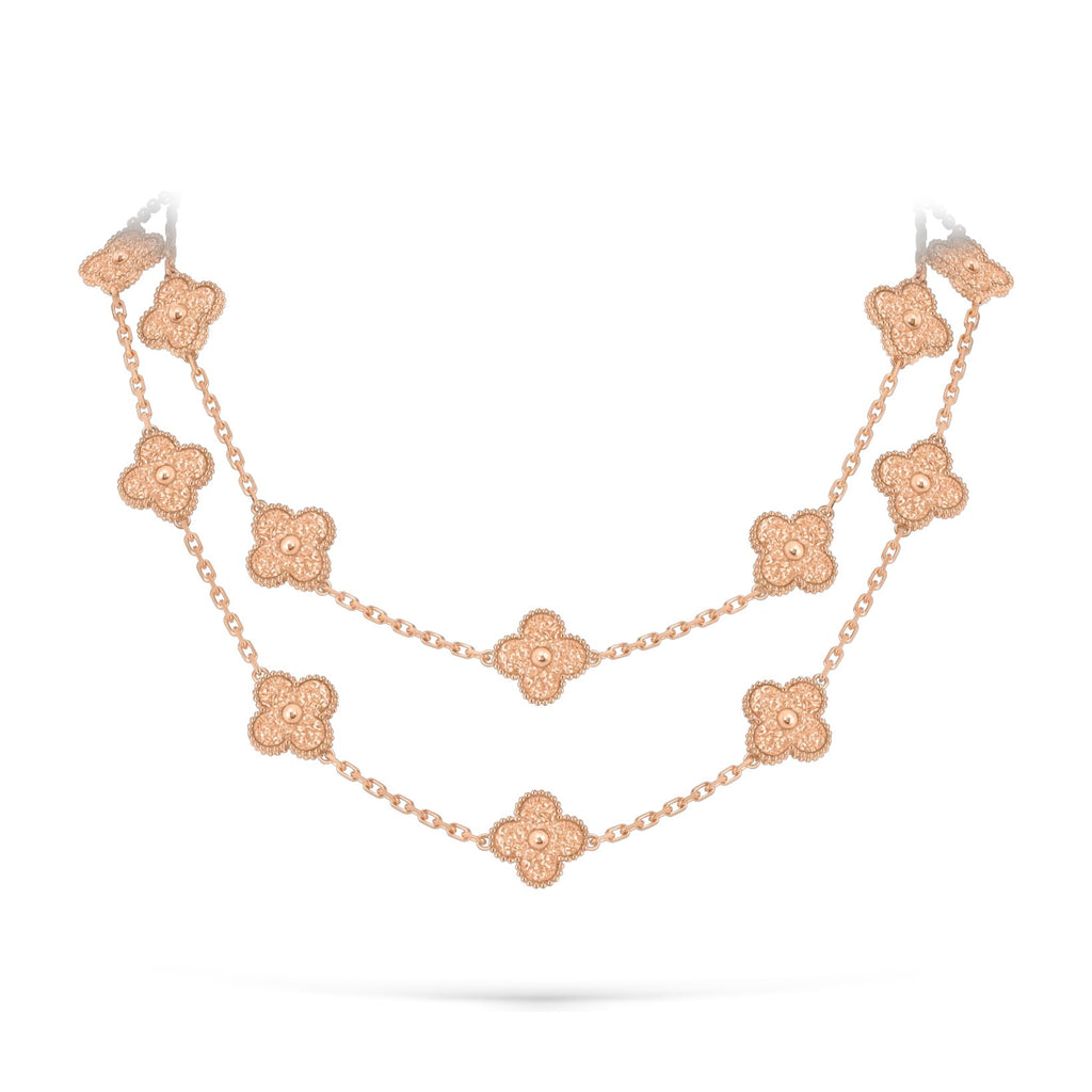 Klassische lange Halskette „Lucky Clover“ mit 20 Motiven, Roségold-Kollektion