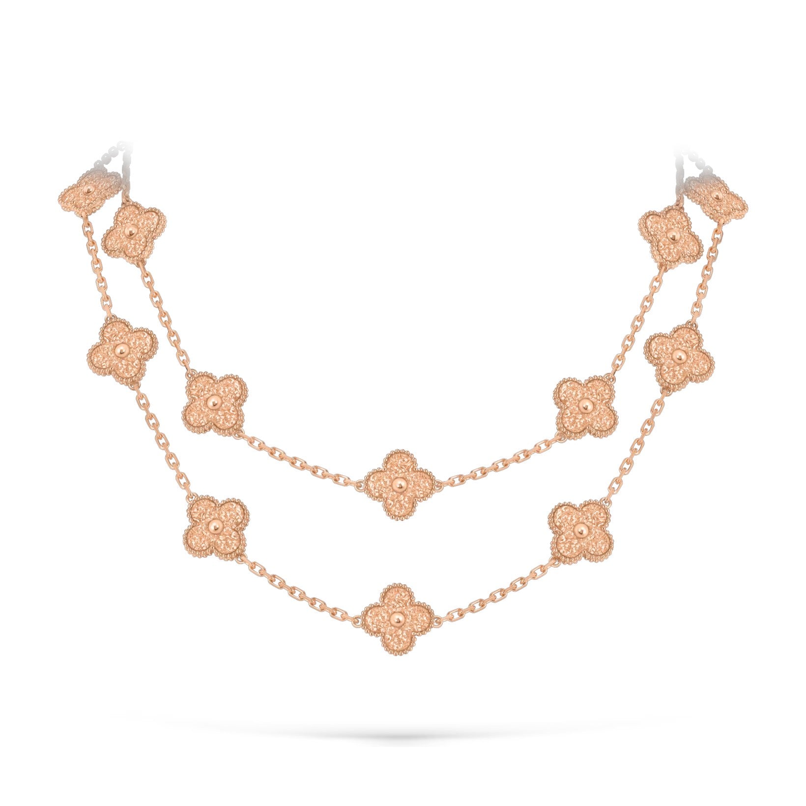 Classic 20-Motif Lucky Clover Long Necklace Rose Gold Collection