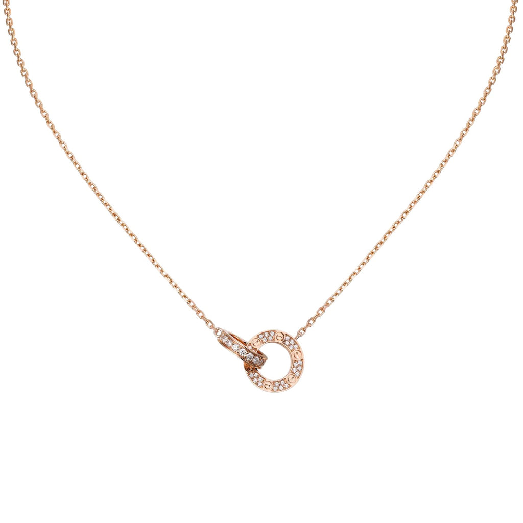 LOVE Double-Ring Pendant Full-Pavé Necklace