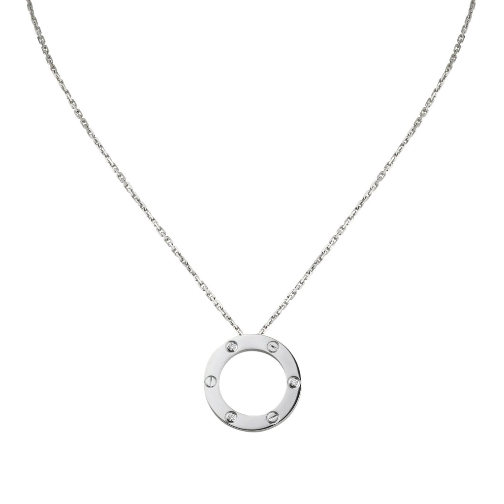 LIEBE Großer runder Anhänger 3-Diamant Halskette