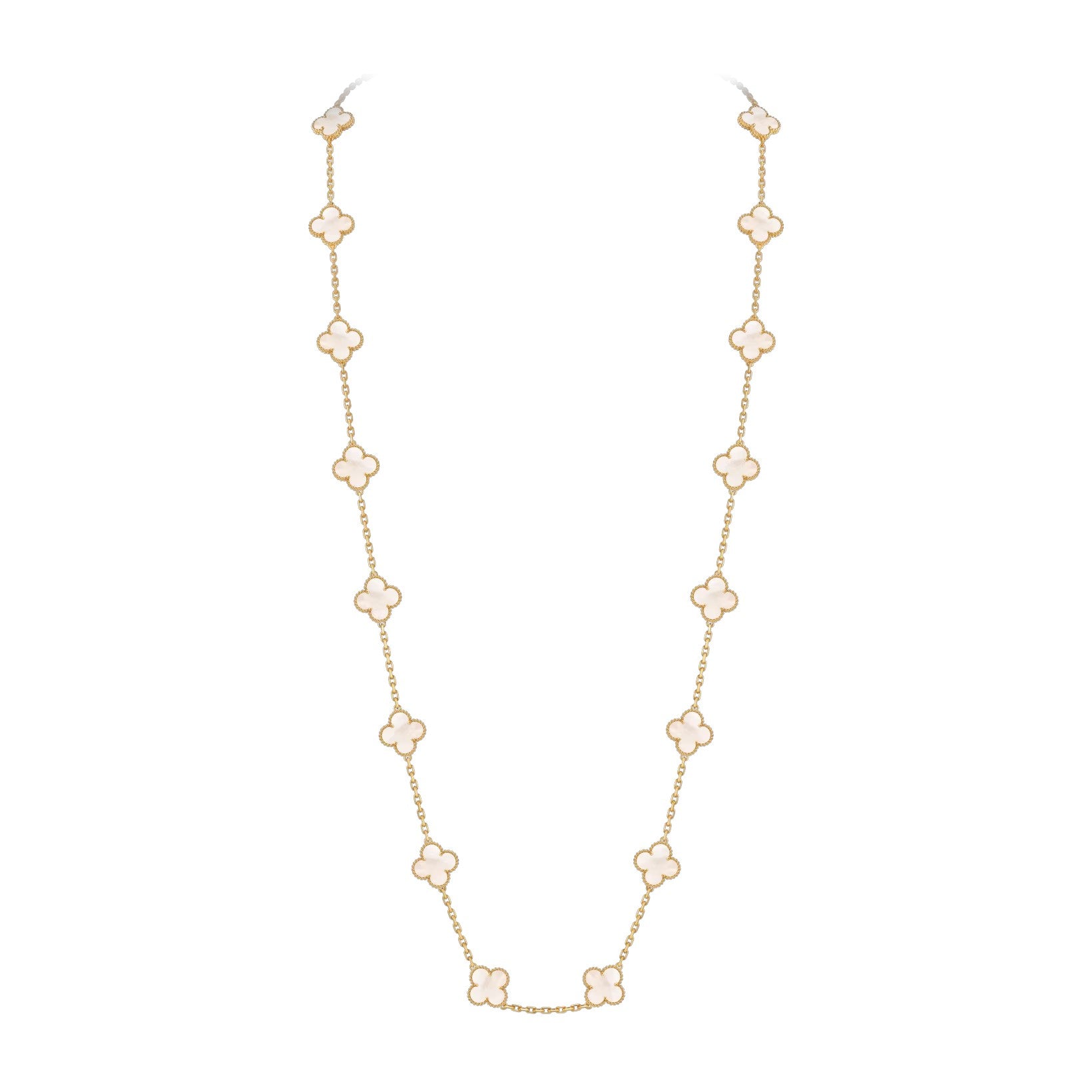Classic 20-Motif Lucky Clover Long Necklace - 20-Flower Statement Chain Gold Collection