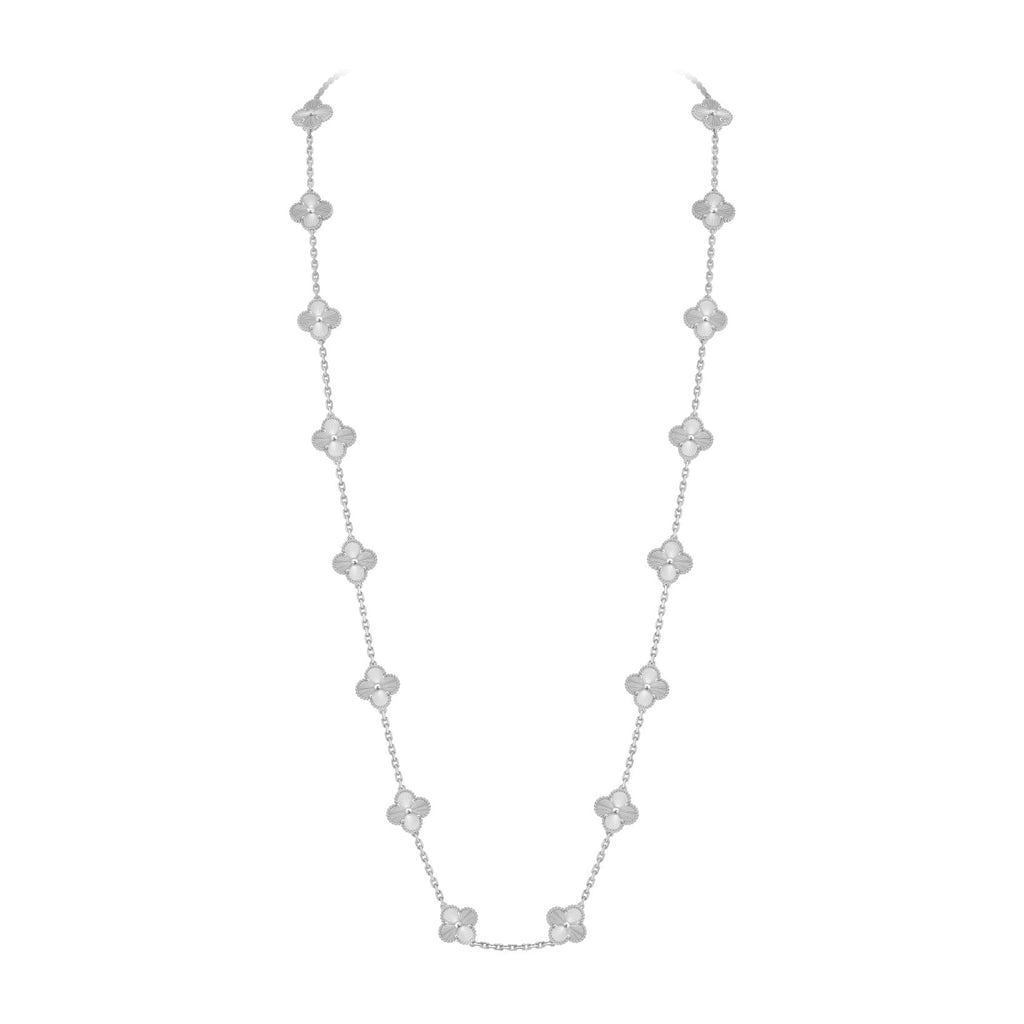 Classic 20-Motif Lucky Clover Long Necklace White Gold Collection