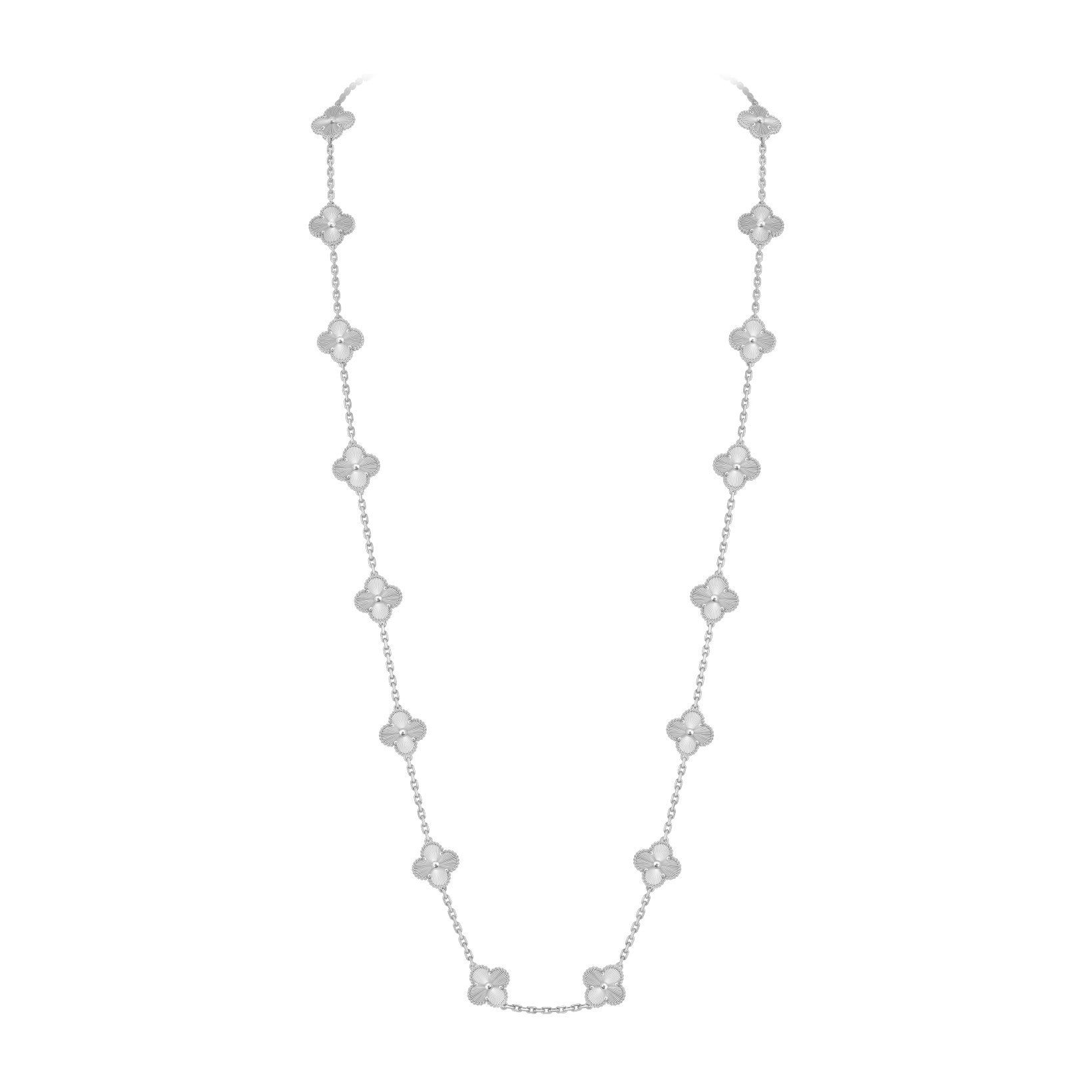 Classic 20-Motif Lucky Clover Long Necklace White Gold Collection