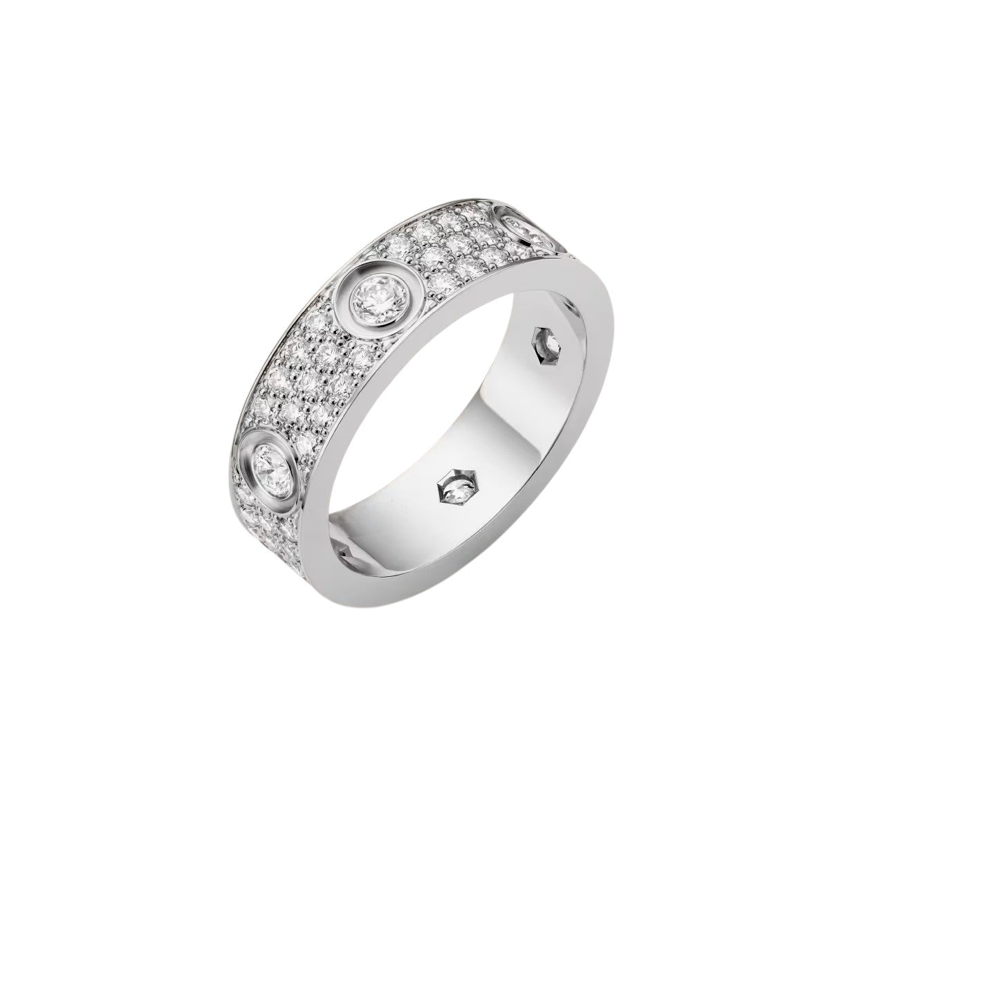 LOVE Pavé & 6-Diamant-Ring - 5.5mm Klassische Ringschiene - Volle Pavé-Brillanz & Ikonische Schrauben