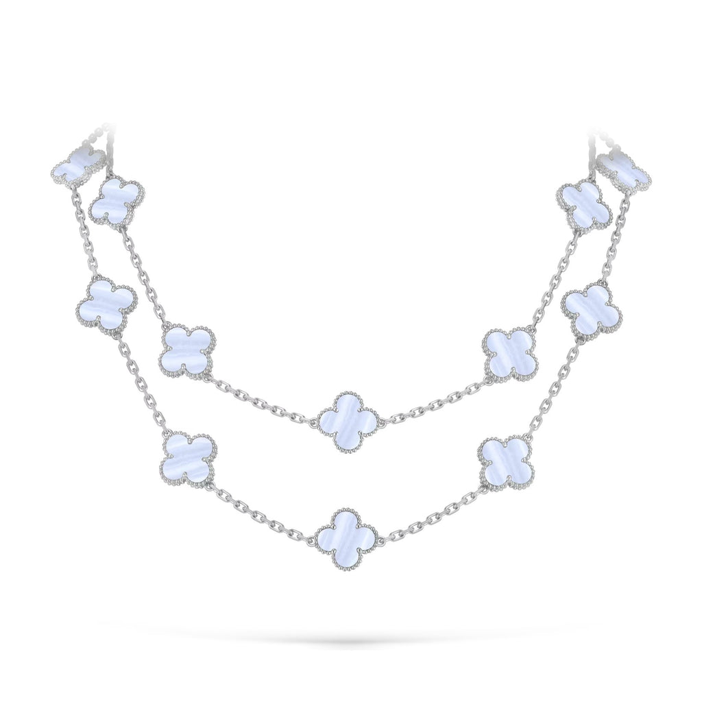 Classic 20-Motif Lucky Clover Long Necklace White Gold Collection