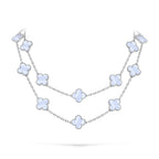 Classic 20-Motif Lucky Clover Long Necklace White Gold Collection