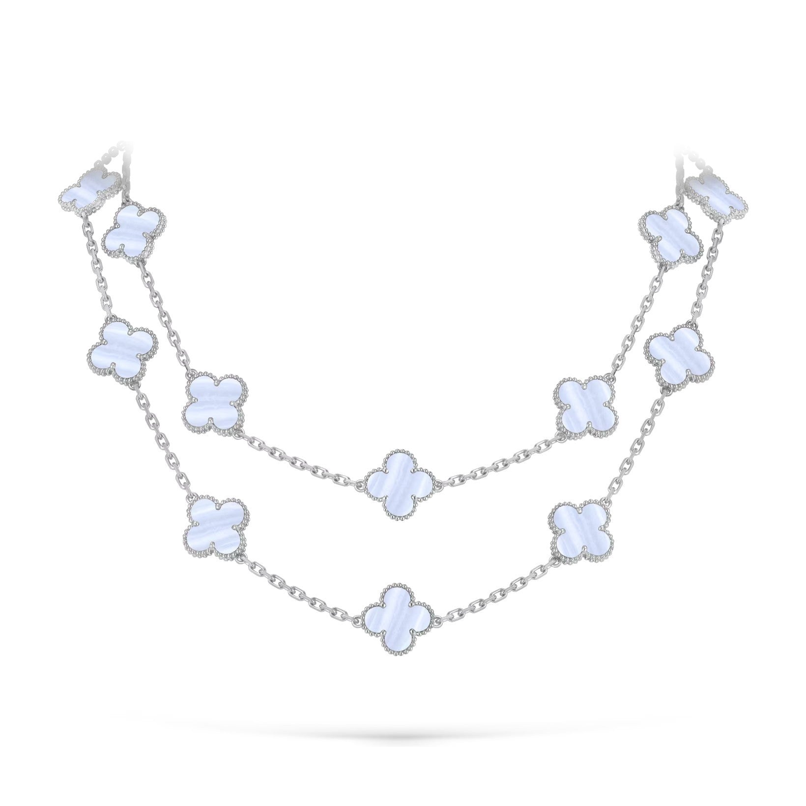 Classic 20-Motif Lucky Clover Long Necklace White Gold Collection