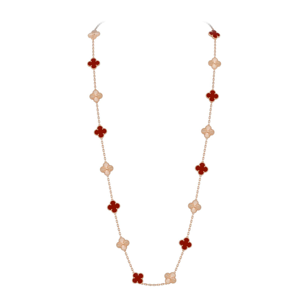 Klassische lange Halskette „Lucky Clover“ mit 20 Motiven, Roségold-Kollektion