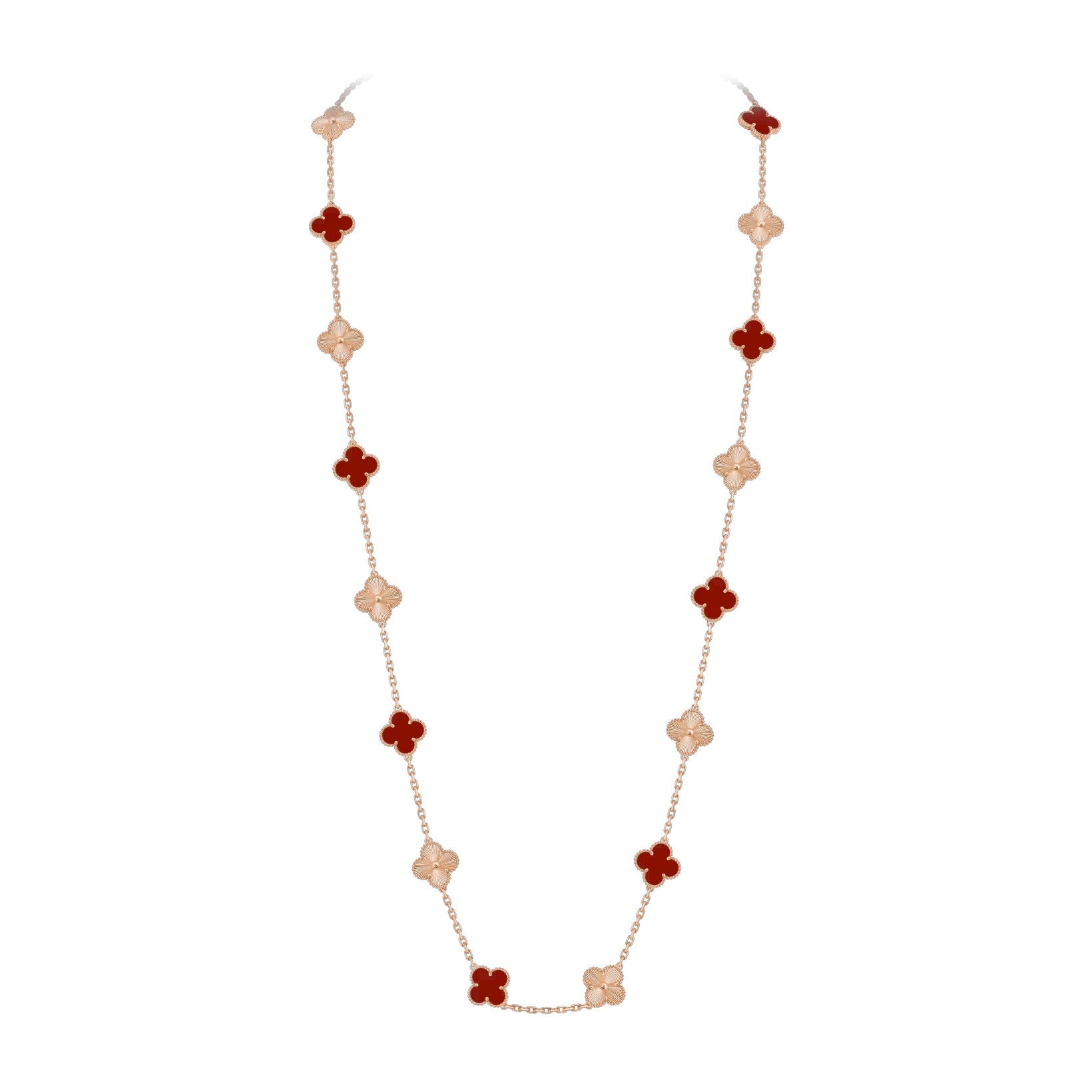 Classic 20-Motif Lucky Clover Long Necklace Rose Gold Collection