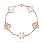 Glückliches 5-Motiv Kleeblattarmband - Natur Perlmutt