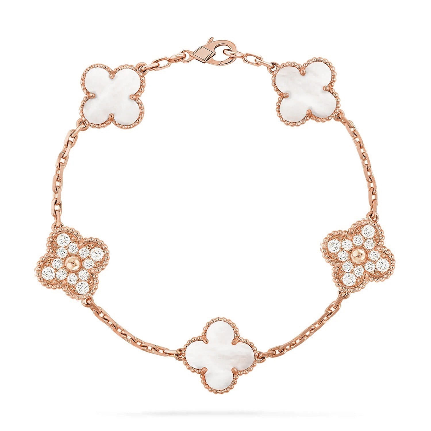Lucky 5-Motif Clover Bracelet - Natural Mother of Pearl