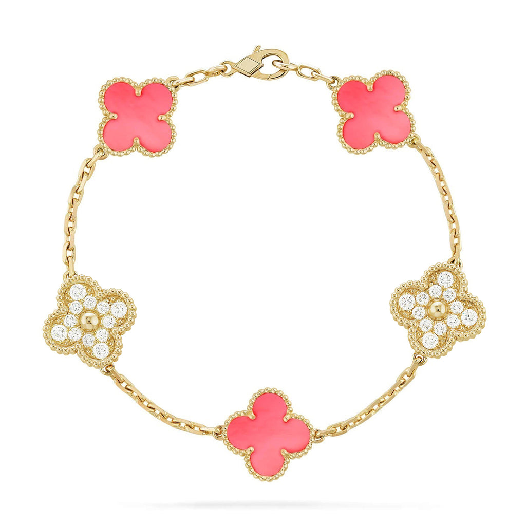 Lucky 5-Motif Clover Serenity Bracelet - Natural Pink Mother of Pearl