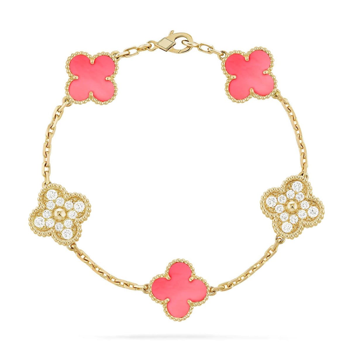 Lucky 5-Motif Clover Serenity Bracelet - Natural Pink Mother of Pearl